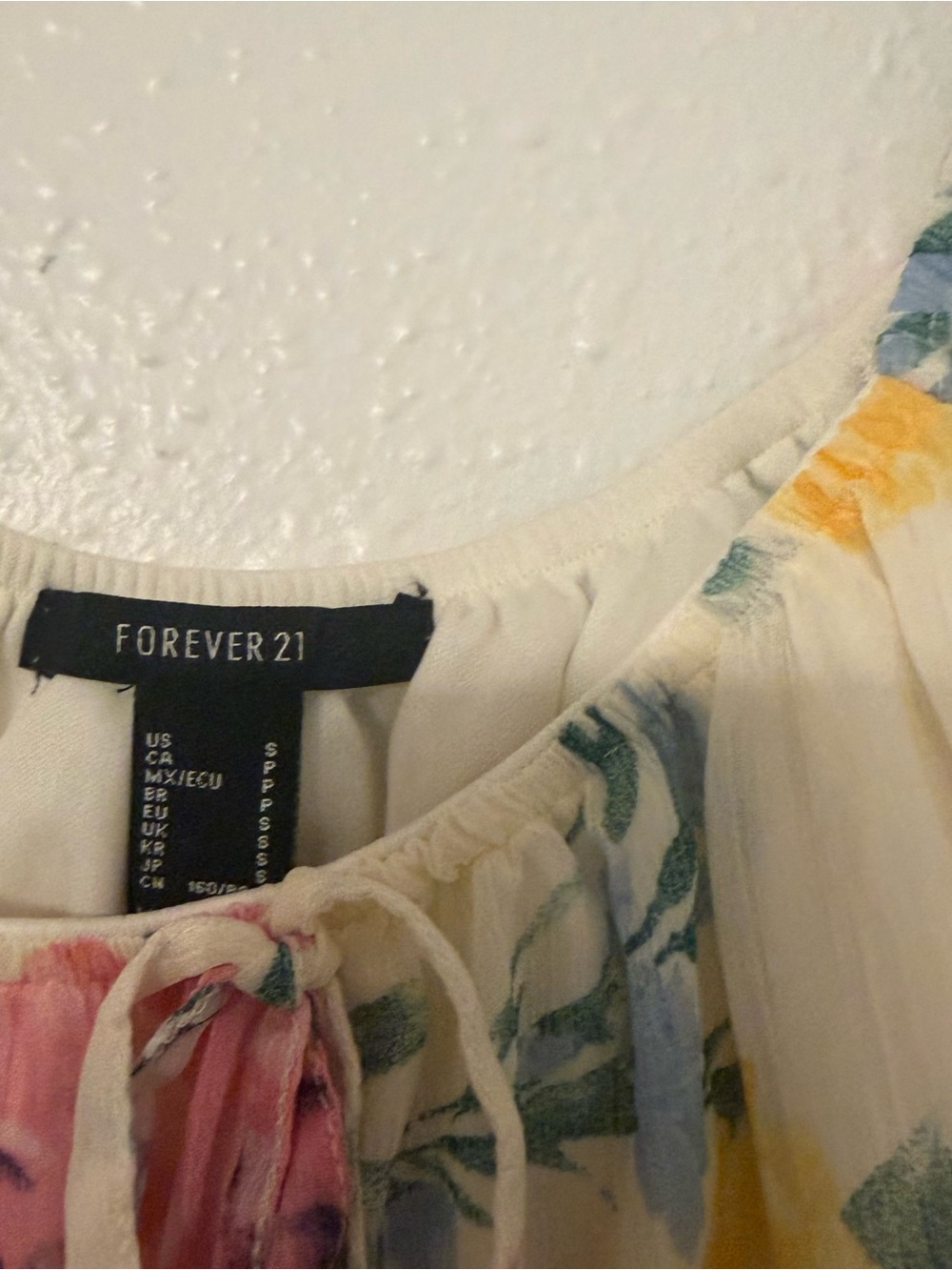 Forever 21 Floral Scoop-Neck Long Sleeve Blouse - Pink & Yellow on Cream - Picture 2 of 6